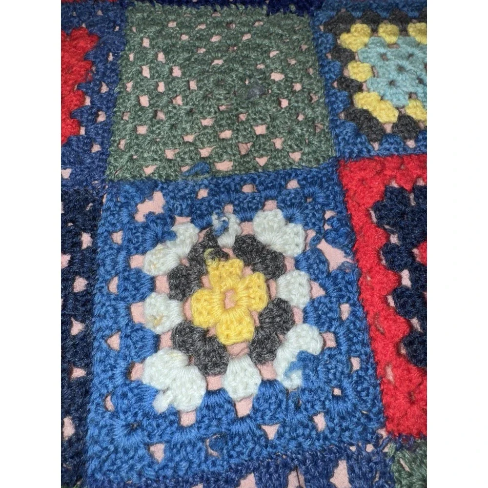 Vintage Granny Square Afghan Blanket Crochet Bohemian throw 68x52